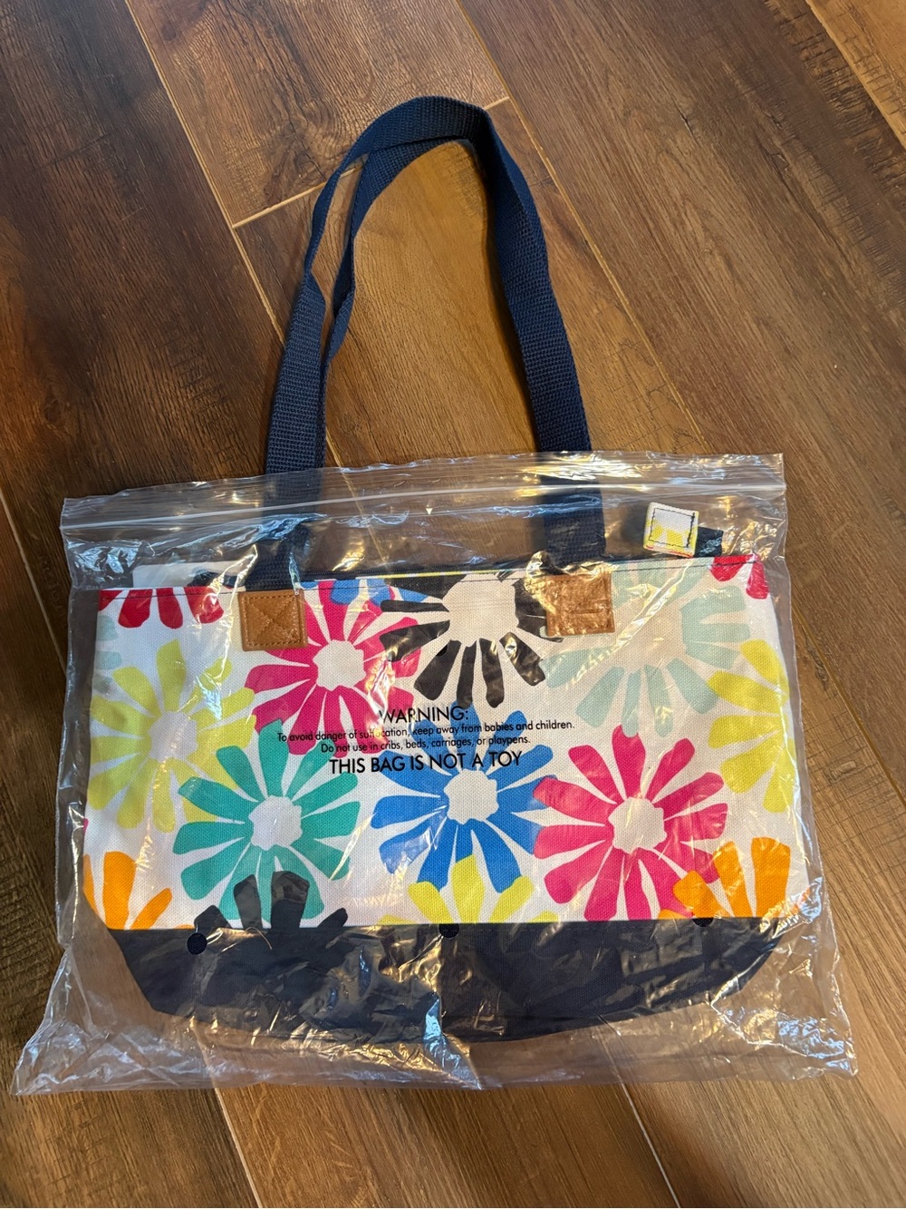 thirty-one Multicolor Floral Canvas demi day bag with Navy Trim